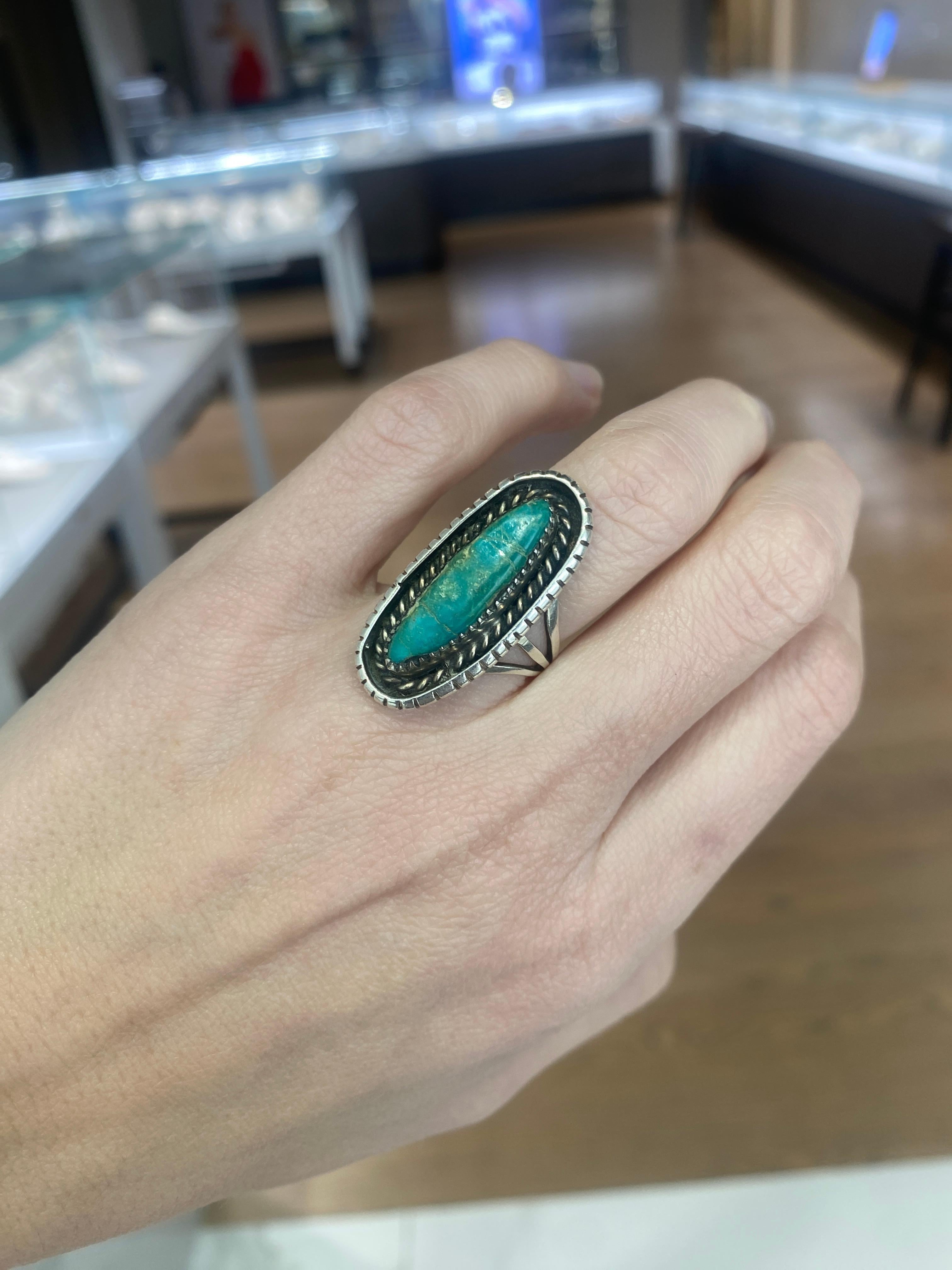 Vintage Sterling Silver Turquoise Ring For Sale 12