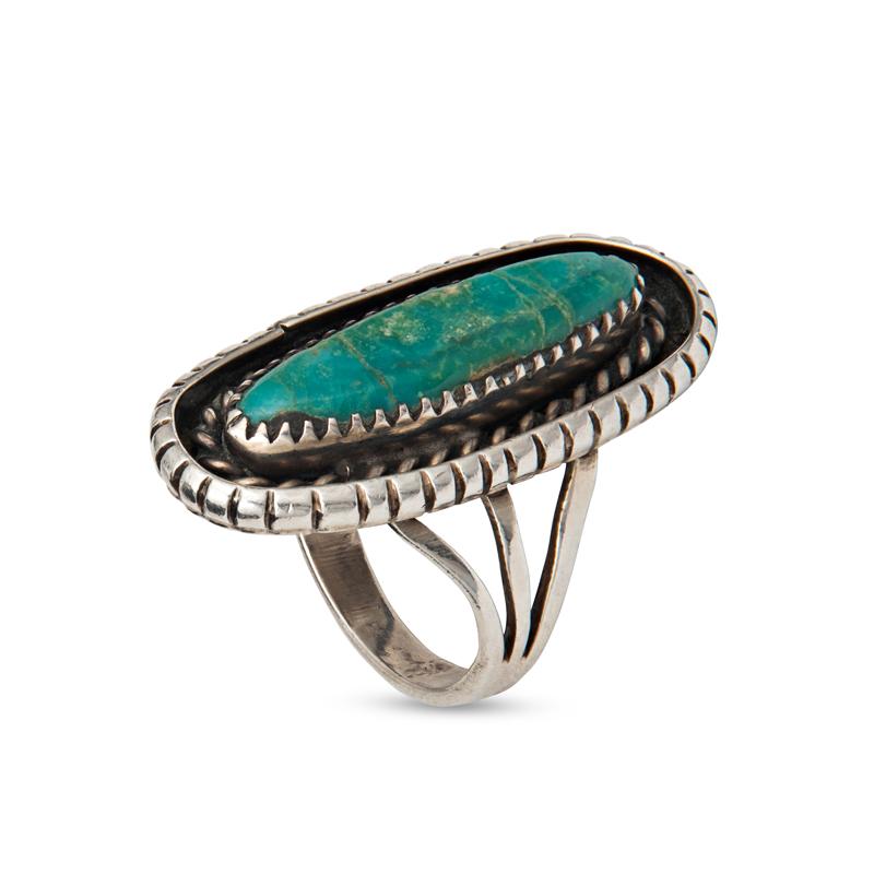 Tumbled Vintage Sterling Silver Turquoise Ring  For Sale