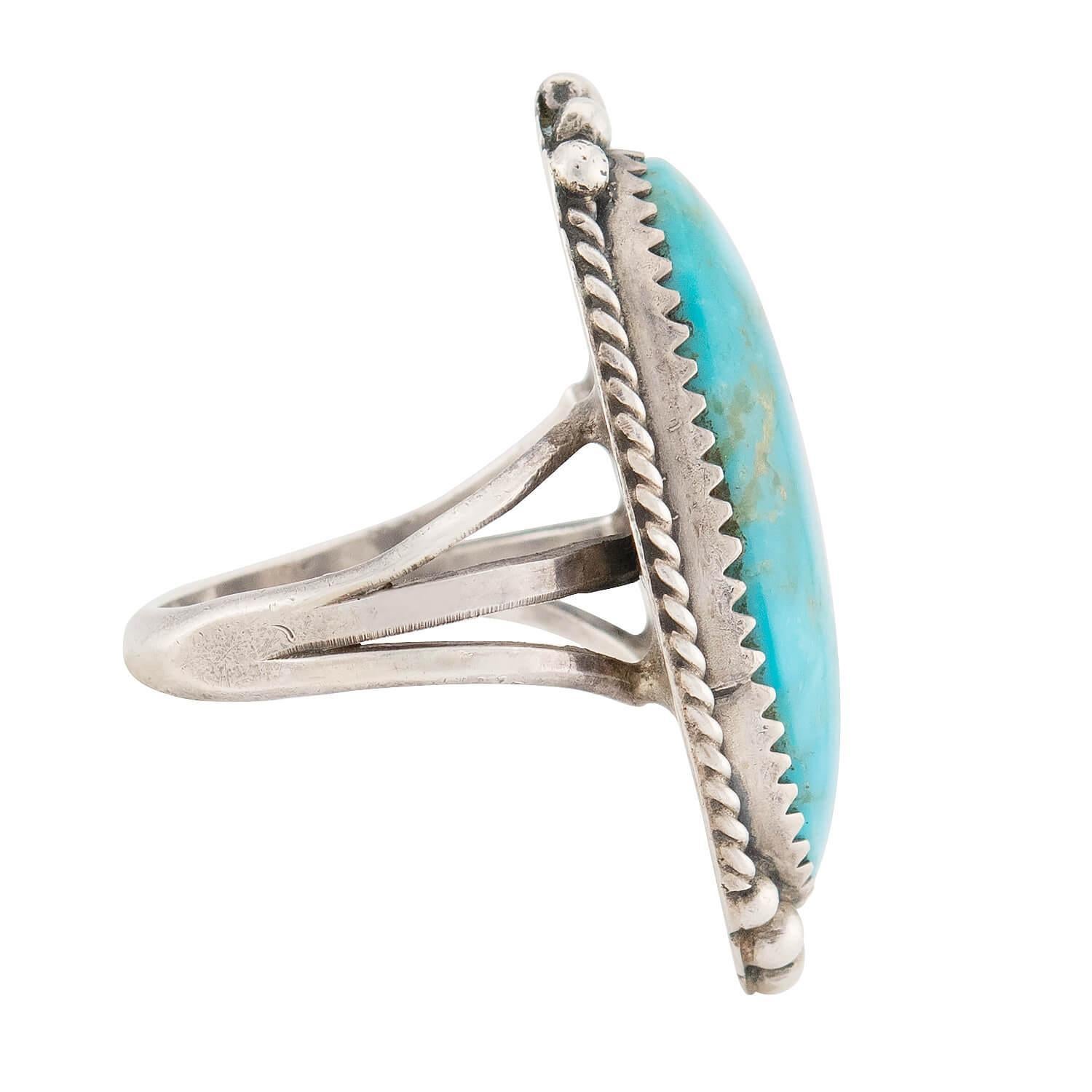 Retro Vintage Sterling Silver Turquoise Ring For Sale