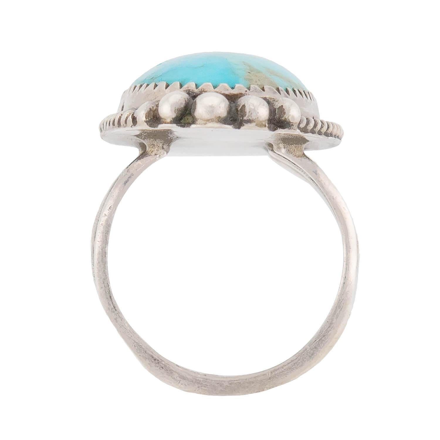 Oval Cut Vintage Sterling Silver Turquoise Ring For Sale