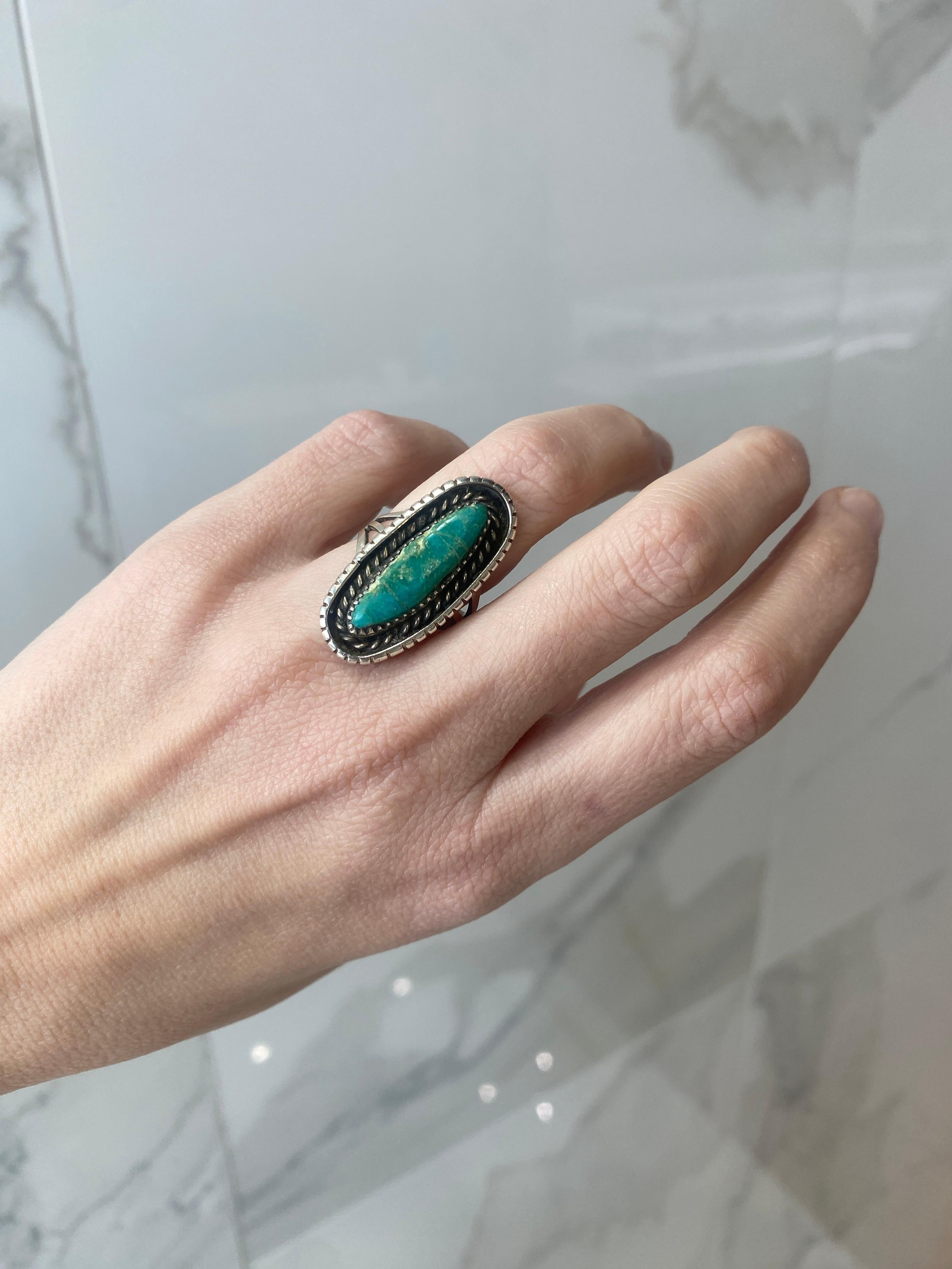 Vintage Sterling Silver Turquoise Ring  For Sale 3
