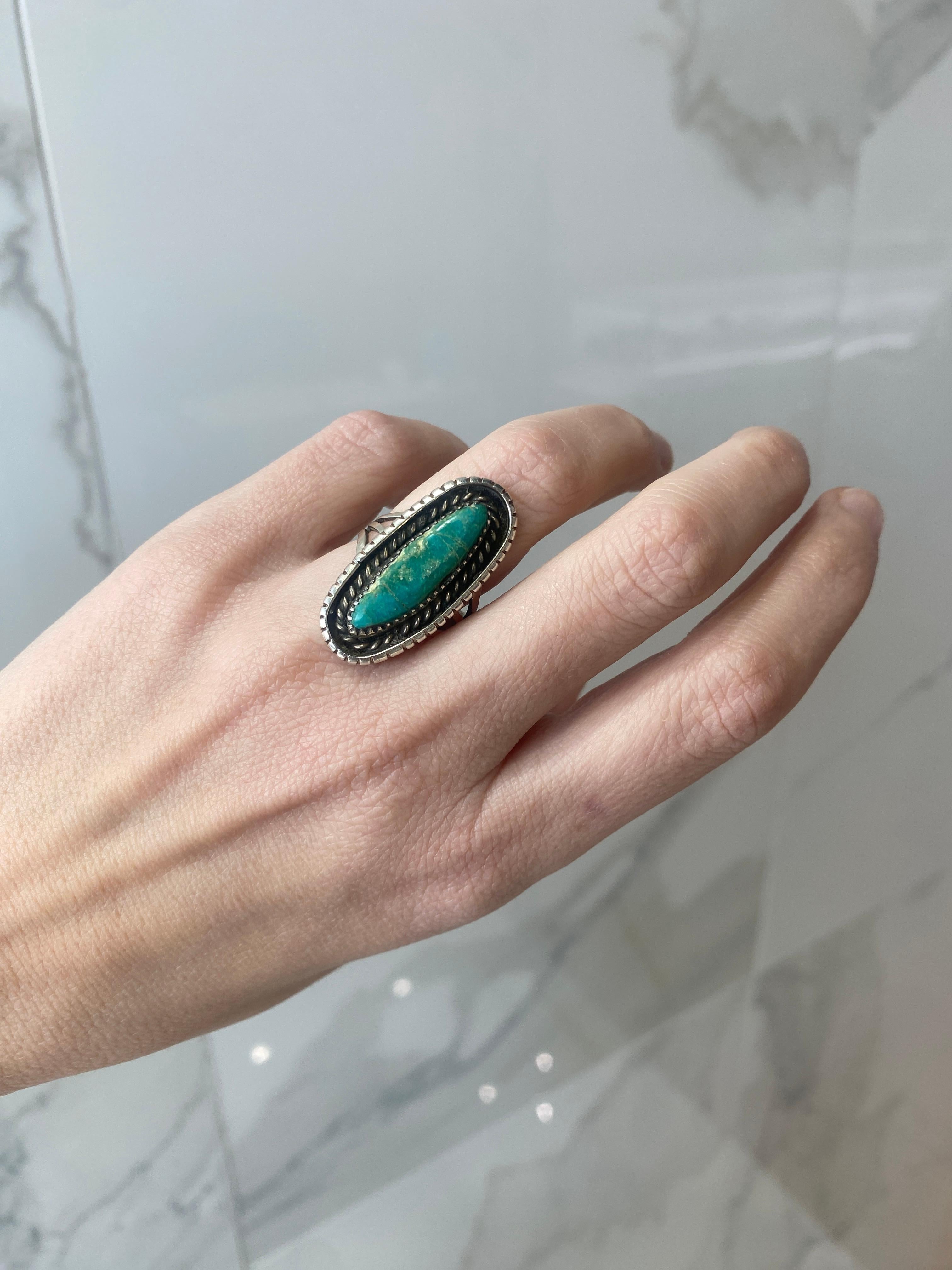 Vintage Sterling Silver Turquoise Ring For Sale 3