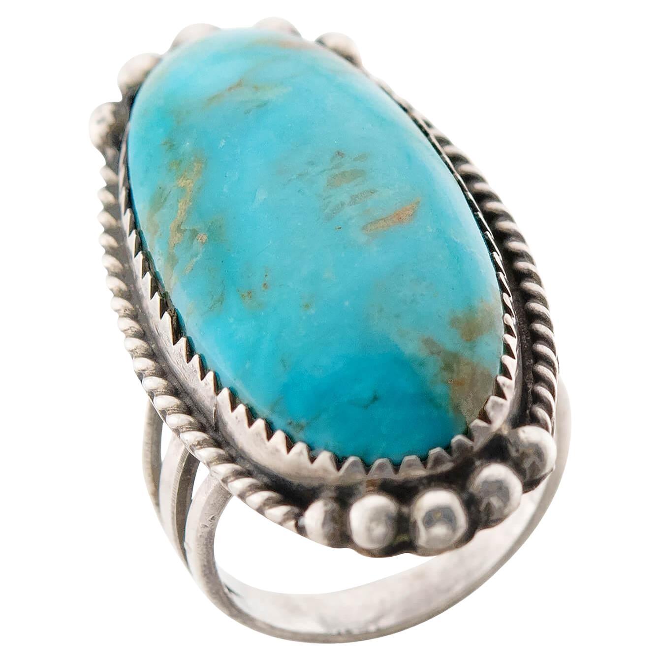 Vintage Sterling Silver Turquoise Ring For Sale