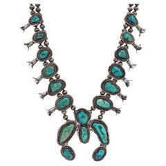 Vintage Sterling Silver Turquoise Squash Blossom Necklace Vintage Sterling Silver Turquoise Squash Blossom Necklace