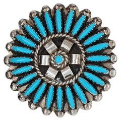 Vintage Sterling Silver/Turquoise, Zuni hand-made pin, signed by CJ (Published)