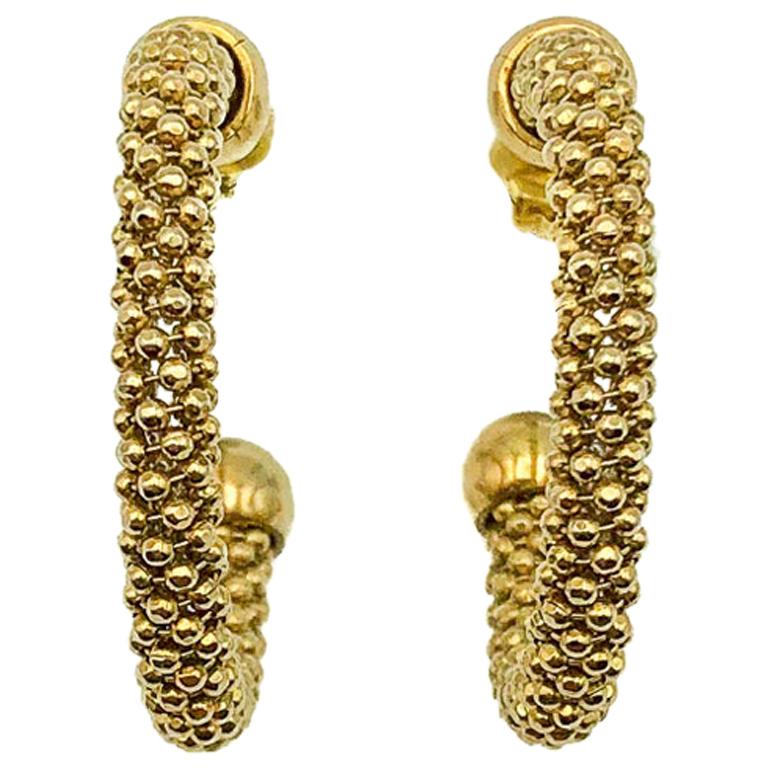 Vintage Sterling Silver Vermeil Mesh Hoop Earrings 1990s For Sale at