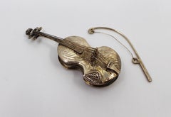 Vintage Sterling Silver Violin Form Pill Box by C J Vander Ltd