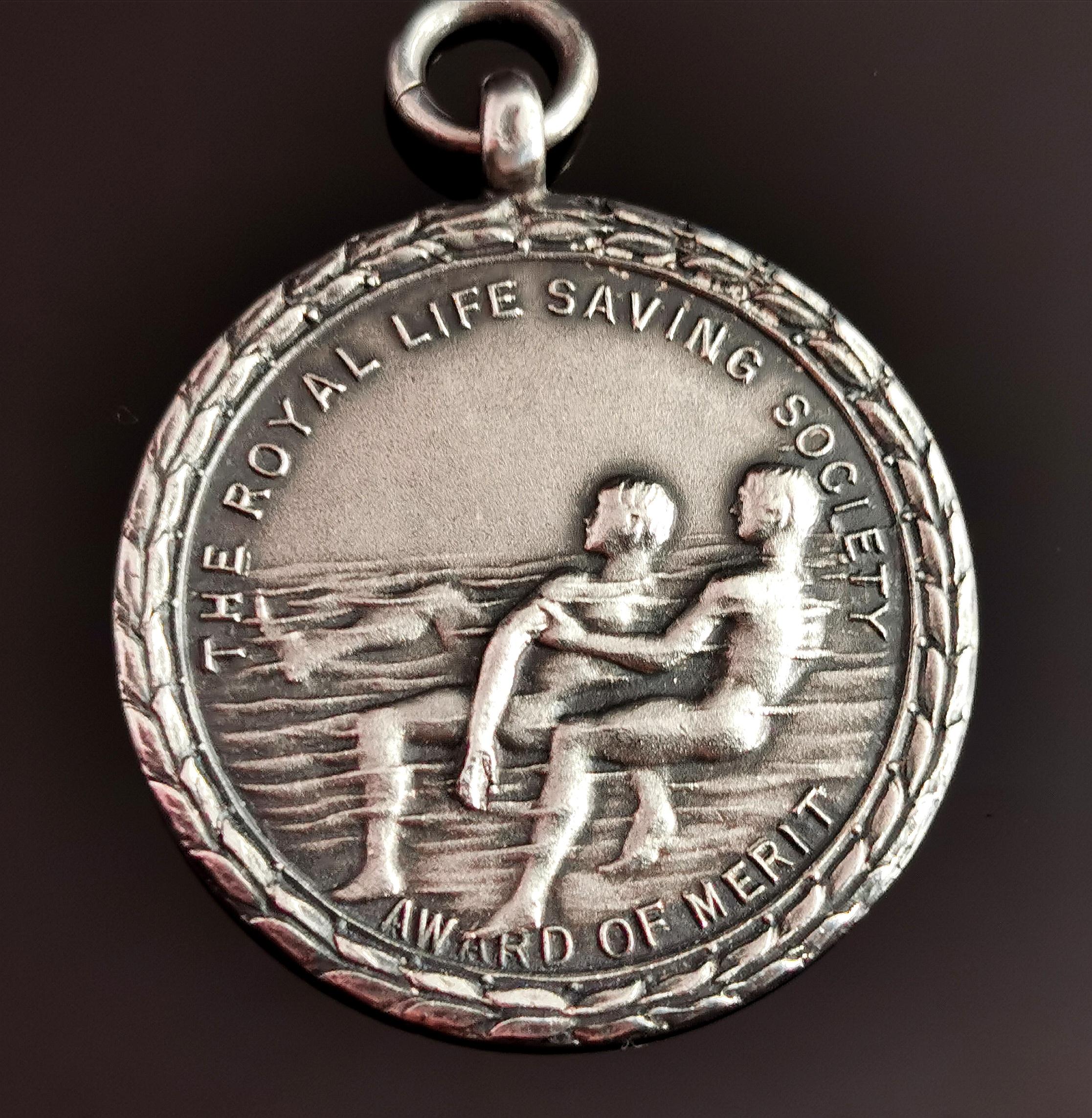 Vintage Sterling Silver Watch Fob Pendant, Lifesaving, 1930s 6