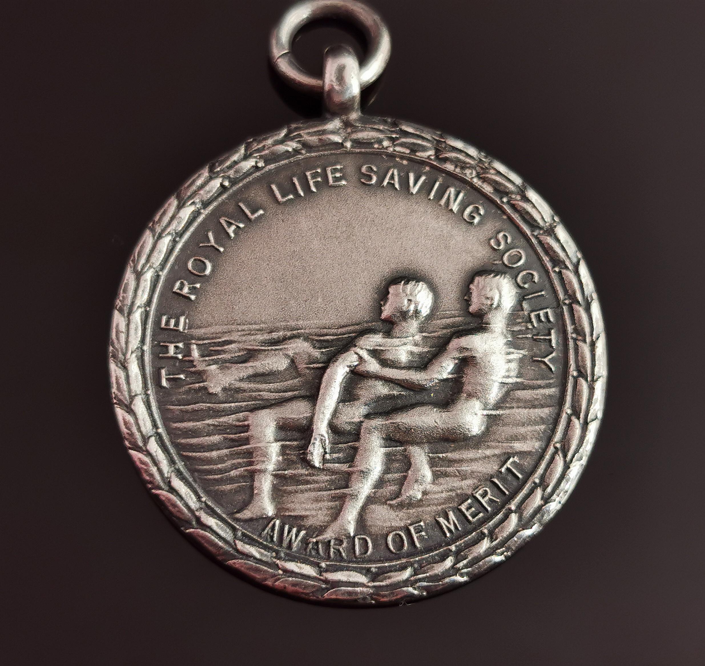 Vintage Sterling Silver Watch Fob Pendant, Lifesaving, 1930s In Good Condition In NEWARK, GB