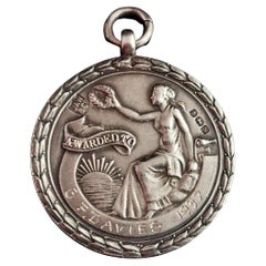 Retro Sterling Silver Watch Fob Pendant, Lifesaving, 1930s