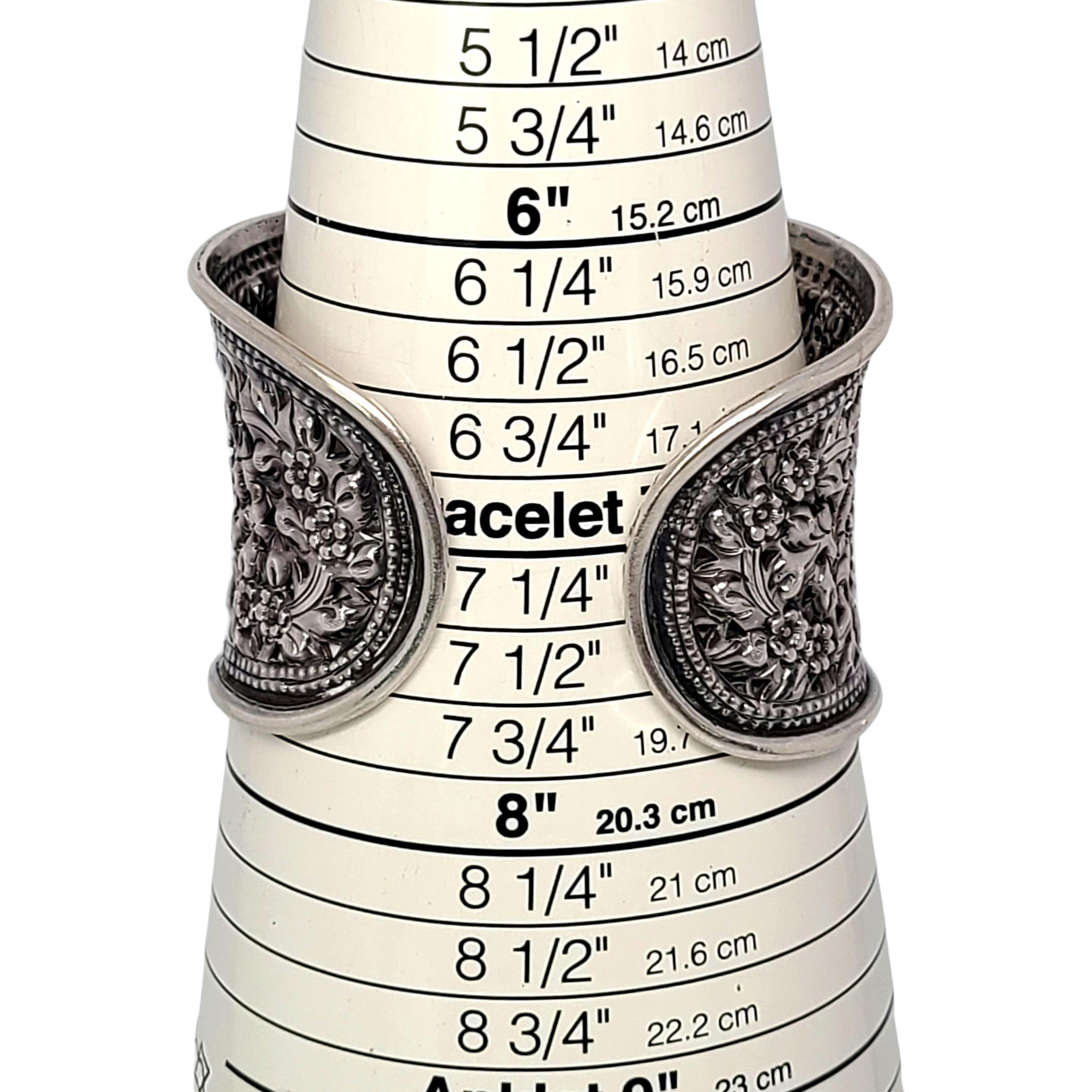 Sterling Silver Wide Flower Cuff Bracelet 5