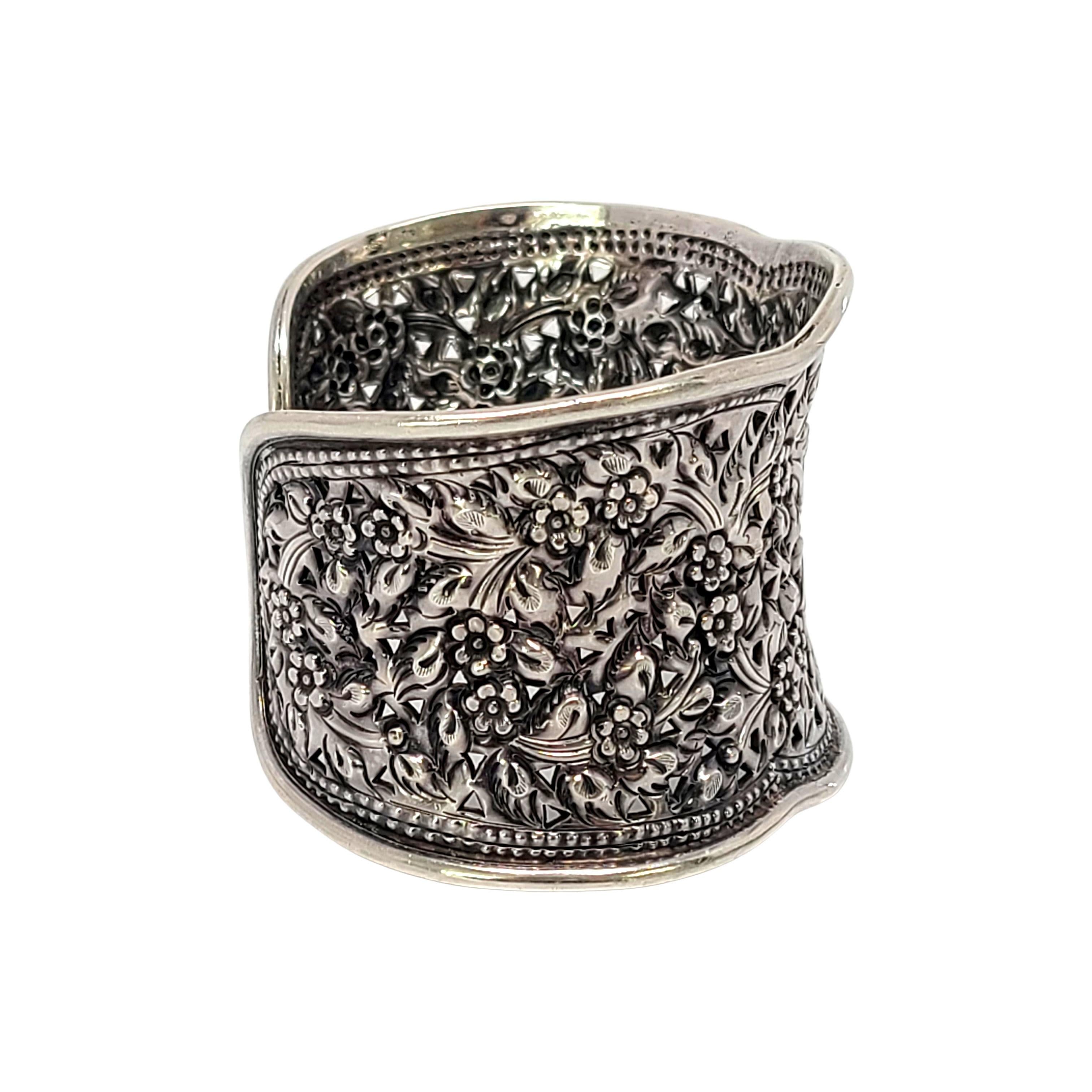 Sterling Silver Wide Flower Cuff Bracelet In Good Condition In Washington Depot, CT