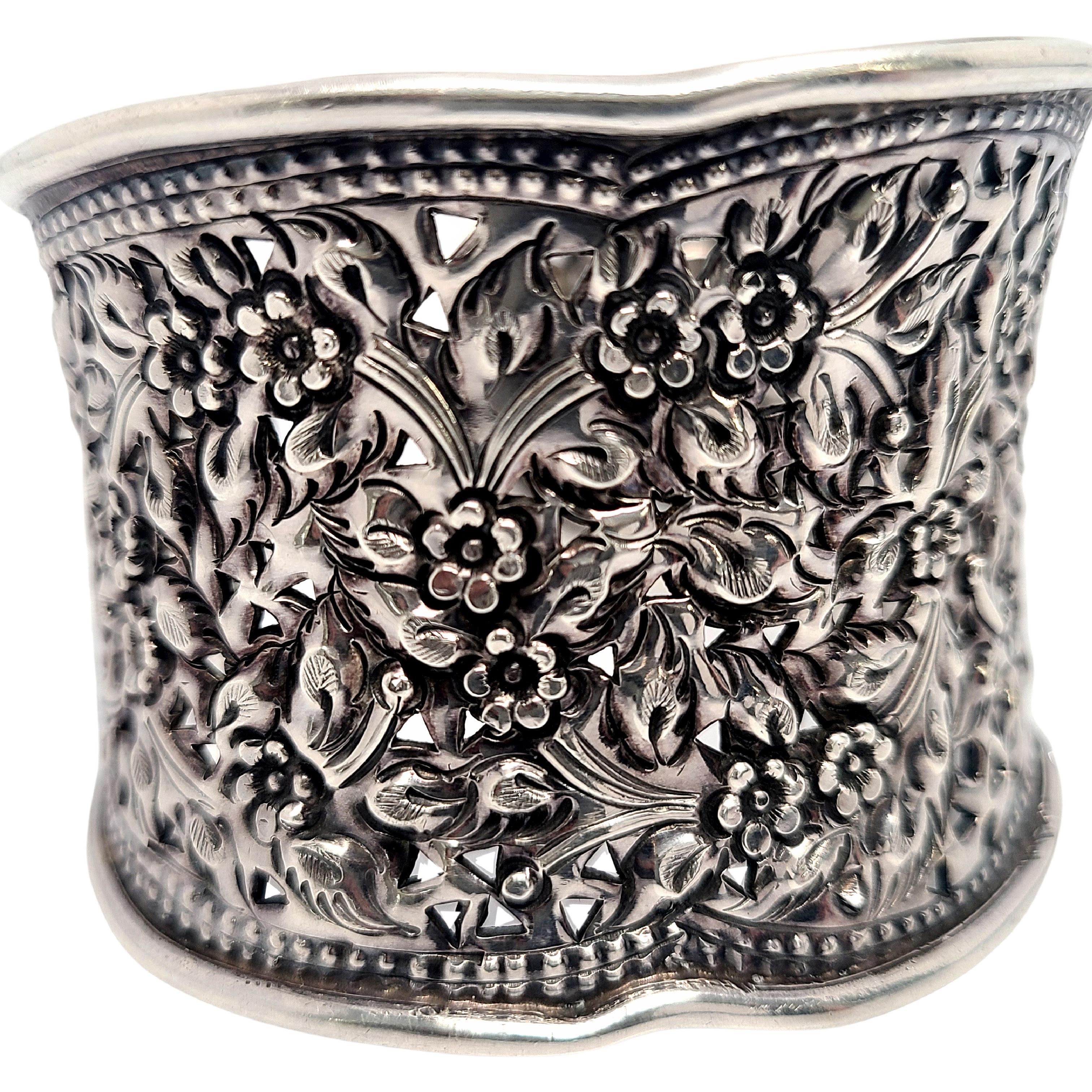 Sterling Silver Wide Flower Cuff Bracelet 2