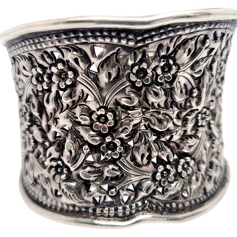 Sterling Silver Wide Flower Cuff Bracelet at 1stDibs