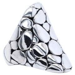 Vintage-Ring aus Sterlingsilber mit breitem Kieselstein-Design, Größe 7,5, Cocktailring, 12,9 g