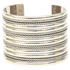 Retro Sterling Silver Wide Textrual Cuff Bracelet Hallmarked