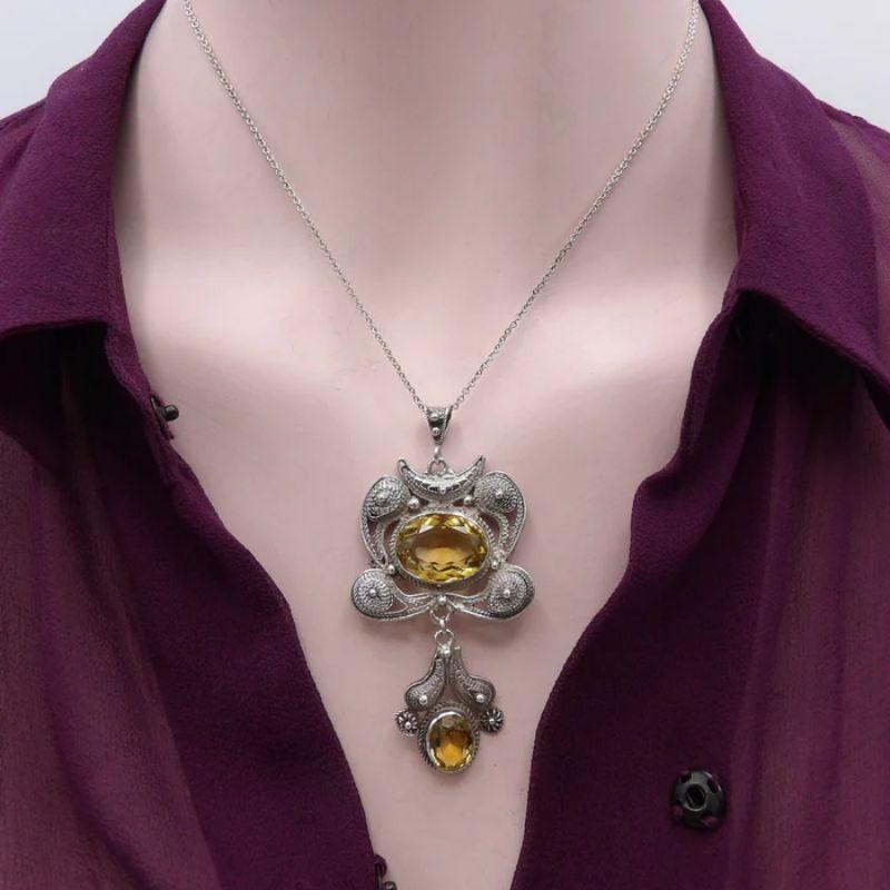 Moderniste Collier vintage en argent sterling avec fil métallique et citrine en vente