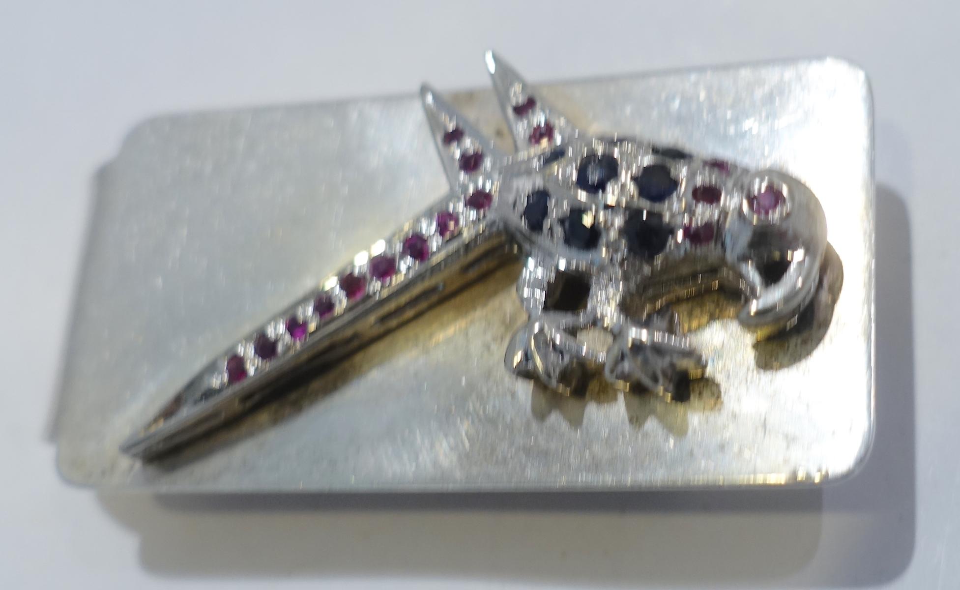 Vintage Sterling Silver With Crystal Bird Money Clip In Good Condition For Sale In New York, NY