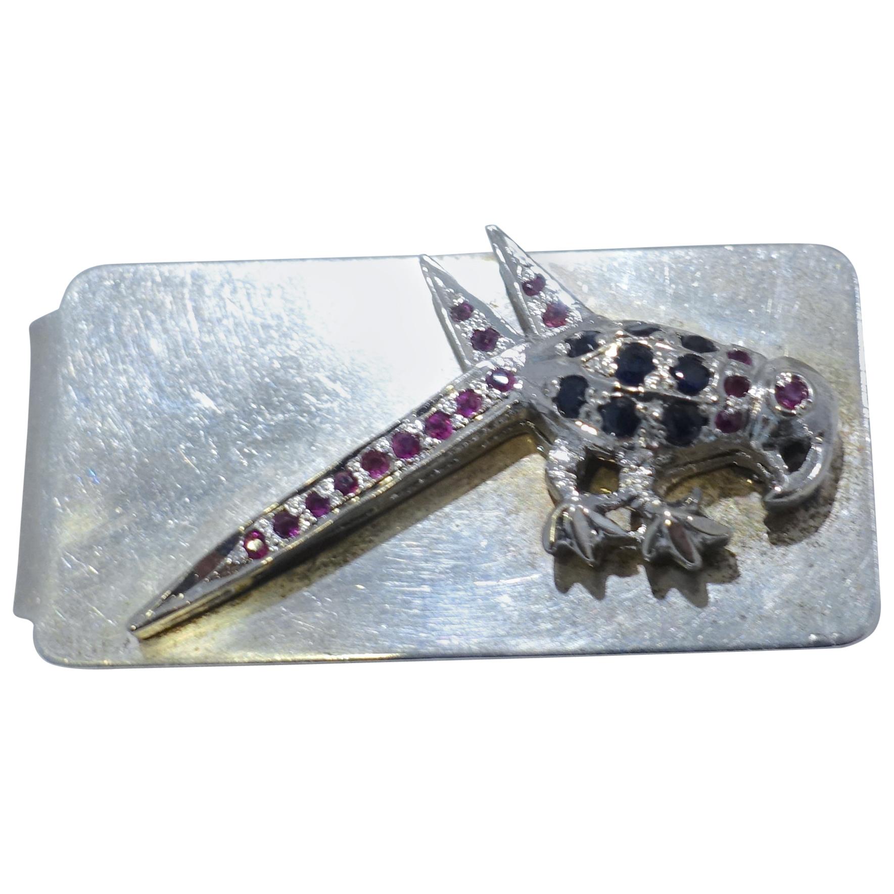 Vintage Sterling Silver With Crystal Bird Money Clip For Sale