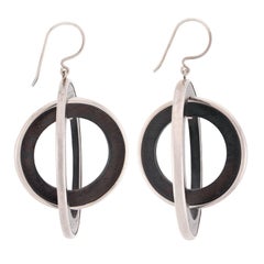 Vintage Sterling Silver & Wood Double Hoop Earrings