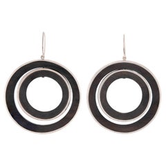 Vintage Sterling Silver & Wood Double Hoop Earrings