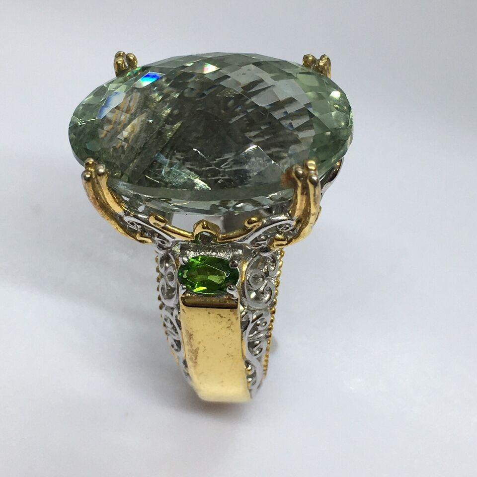 Modern Vintage Sterling Sliver Green Quartz Prasiolite Lady's Ring 14.5 Gram Size 8 For Sale