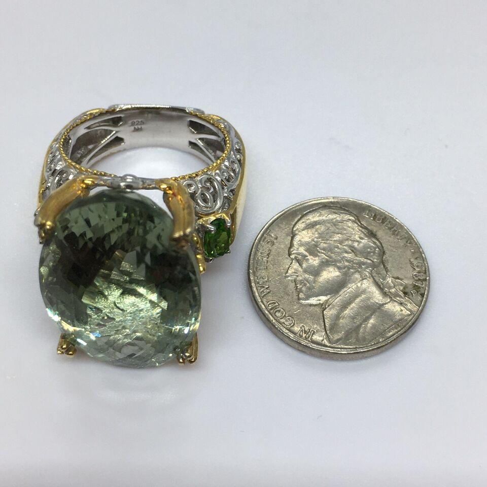 Vintage Sterling Sliver Green Quartz Prasiolite Lady's Ring 14.5 Gram Size 8 In Good Condition For Sale In Santa Monica, CA