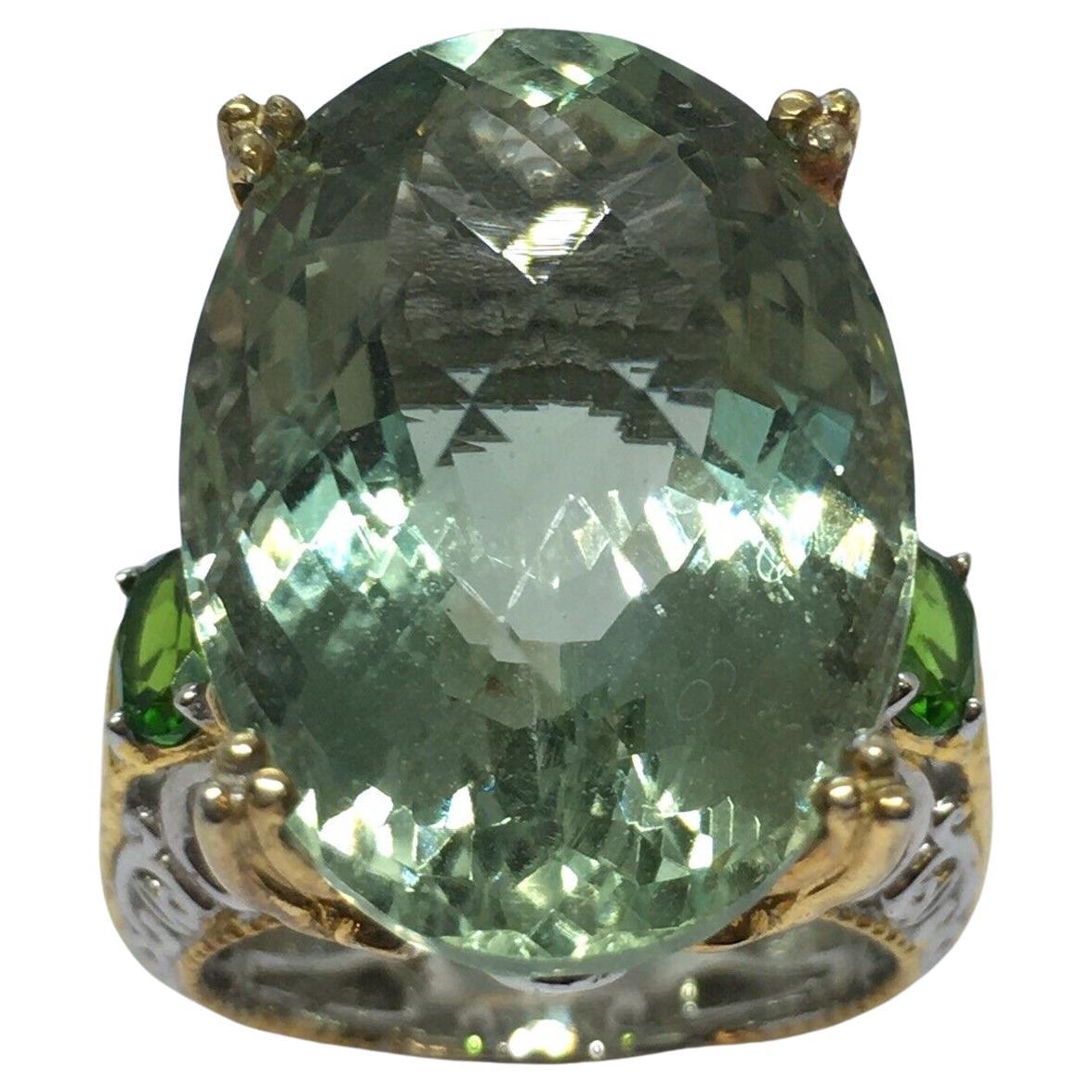 Vintage Sterling Sliver Green Quartz Prasiolite Lady's Ring 14.5 Gram Size 8 For Sale