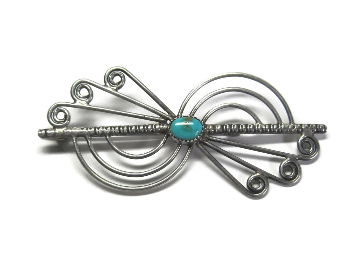 Native American Vintage Sterling Southwestern Turquoise Brooch For Sale