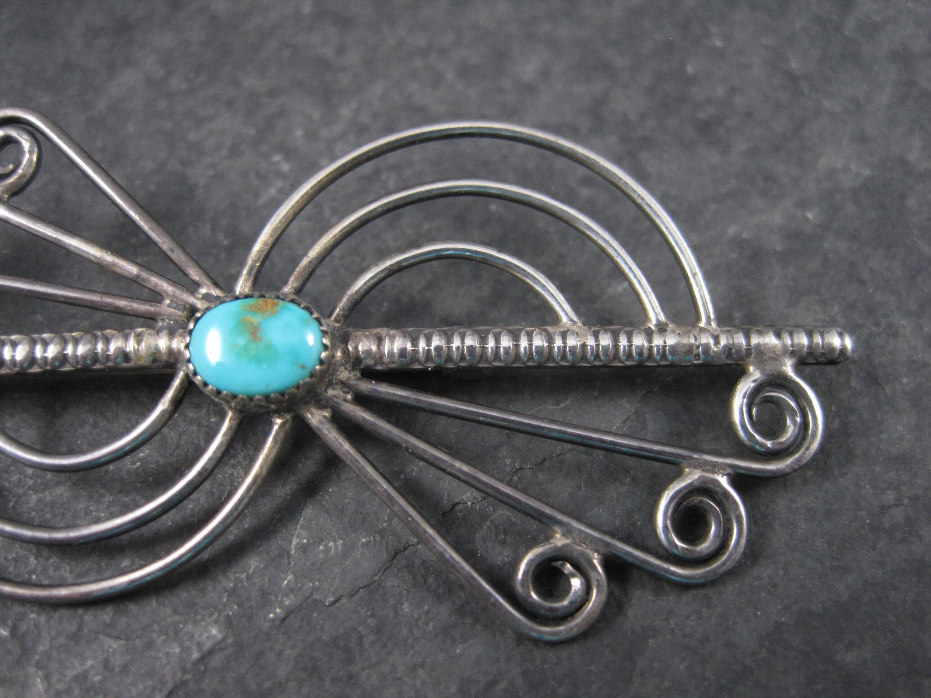 Vintage Sterling Southwestern Turquoise Brooch In Excellent Condition For Sale In Webster, SD