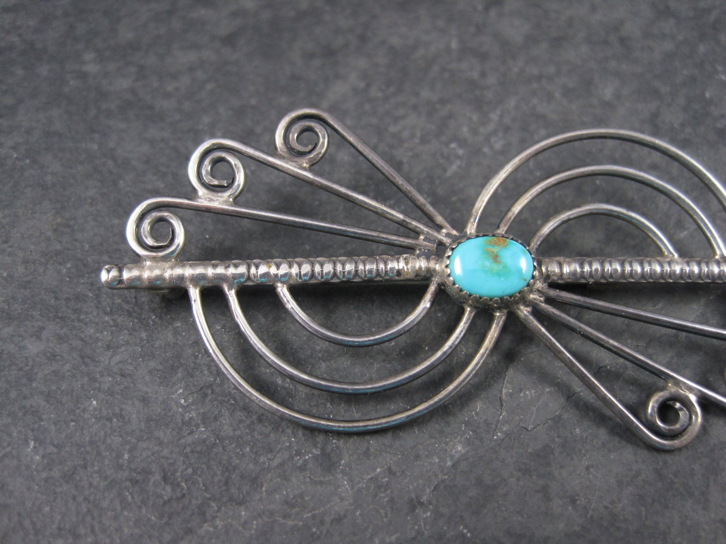 Vintage Sterling Southwestern Turquoise Brooch For Sale 1