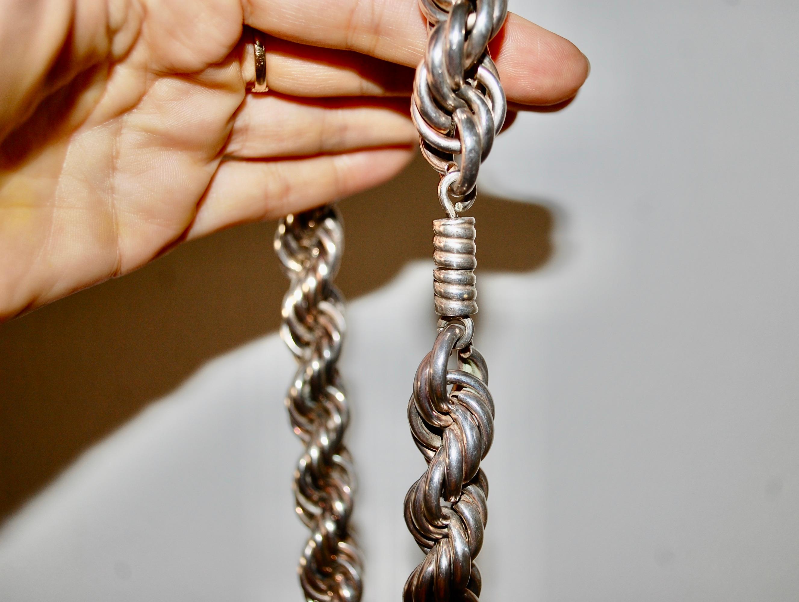 Modern Vintage Thick Rope Sterling Choker Necklaces For Sale