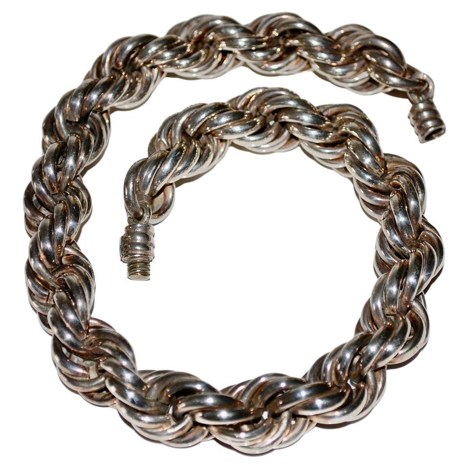 Long Rope Necklace Sterling Silver For Sale at 1stDibs