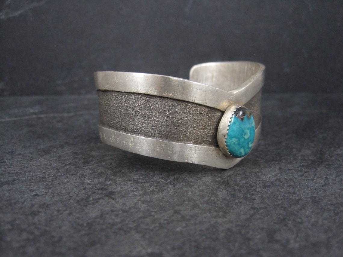 Native American Vintage Sterling Tufa Turquoise Cuff Bracelet For Sale