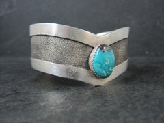 Vintage Sterling Silver Tufa Cuff Bracelet with Turquoise Stone 6.75 Inches