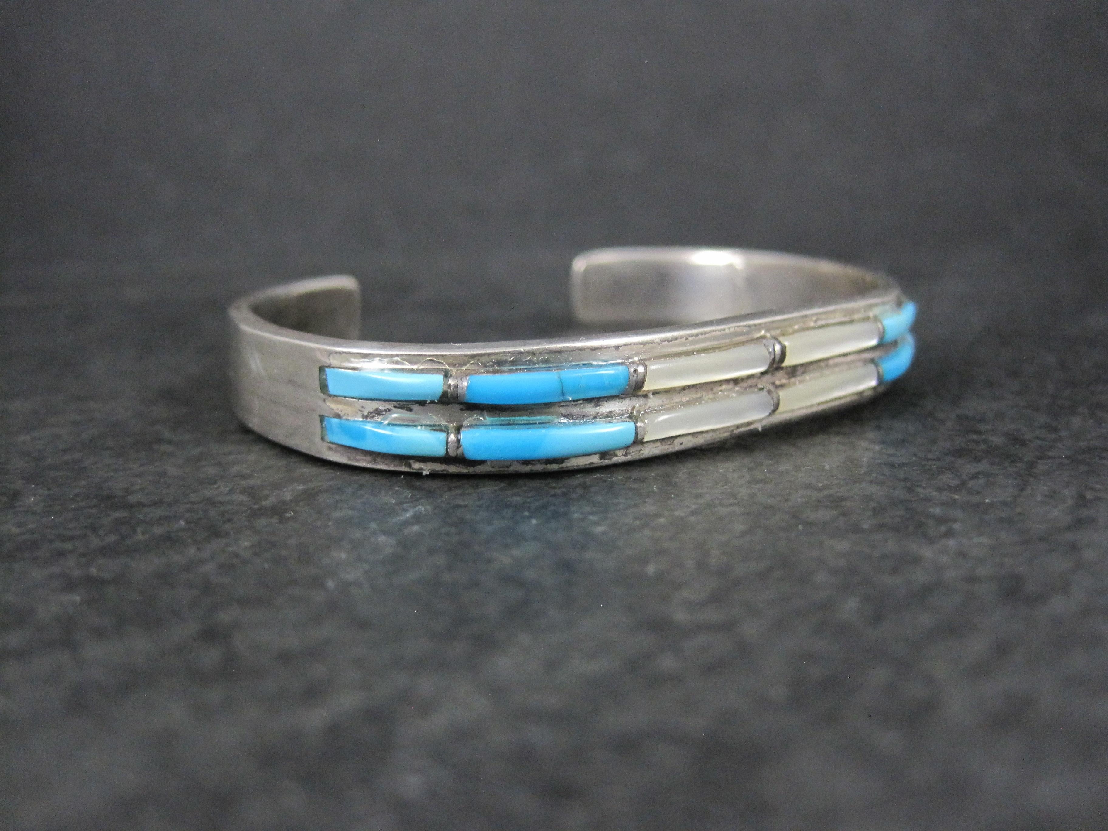 Nativo americano Bracciale d'epoca in argento con turchese e madreperla, 6