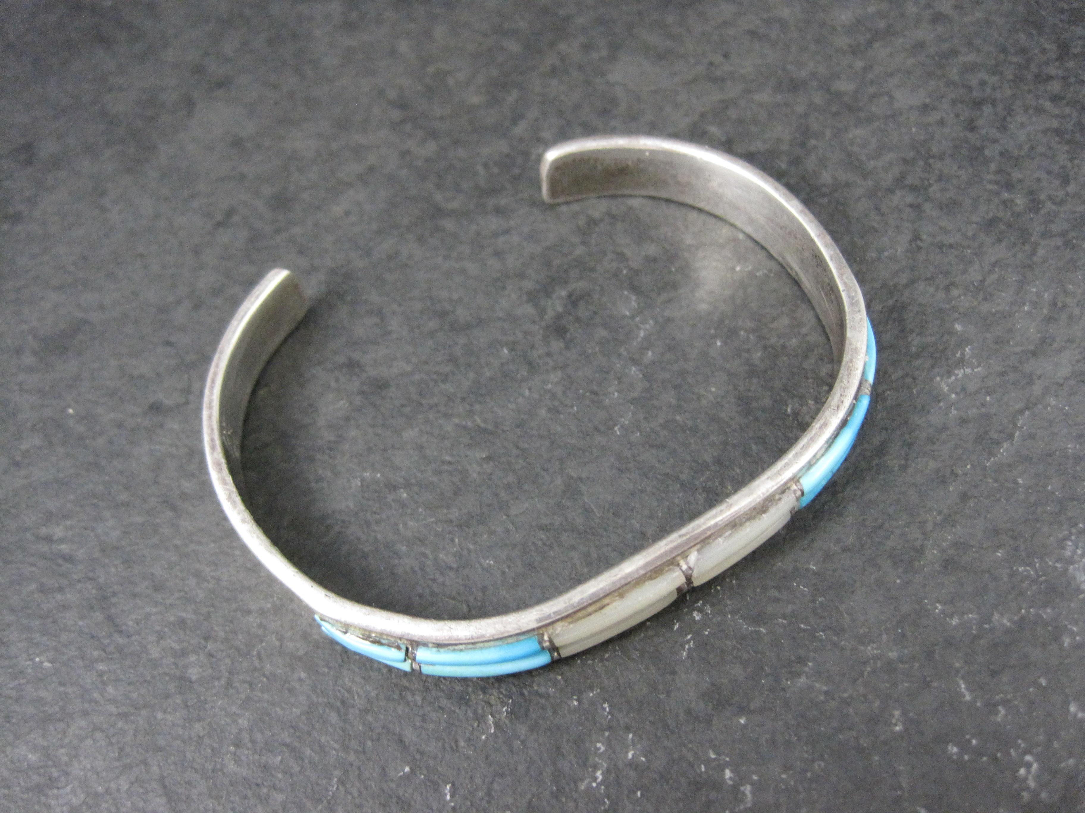 Bracciale d'epoca in argento con turchese e madreperla, 6