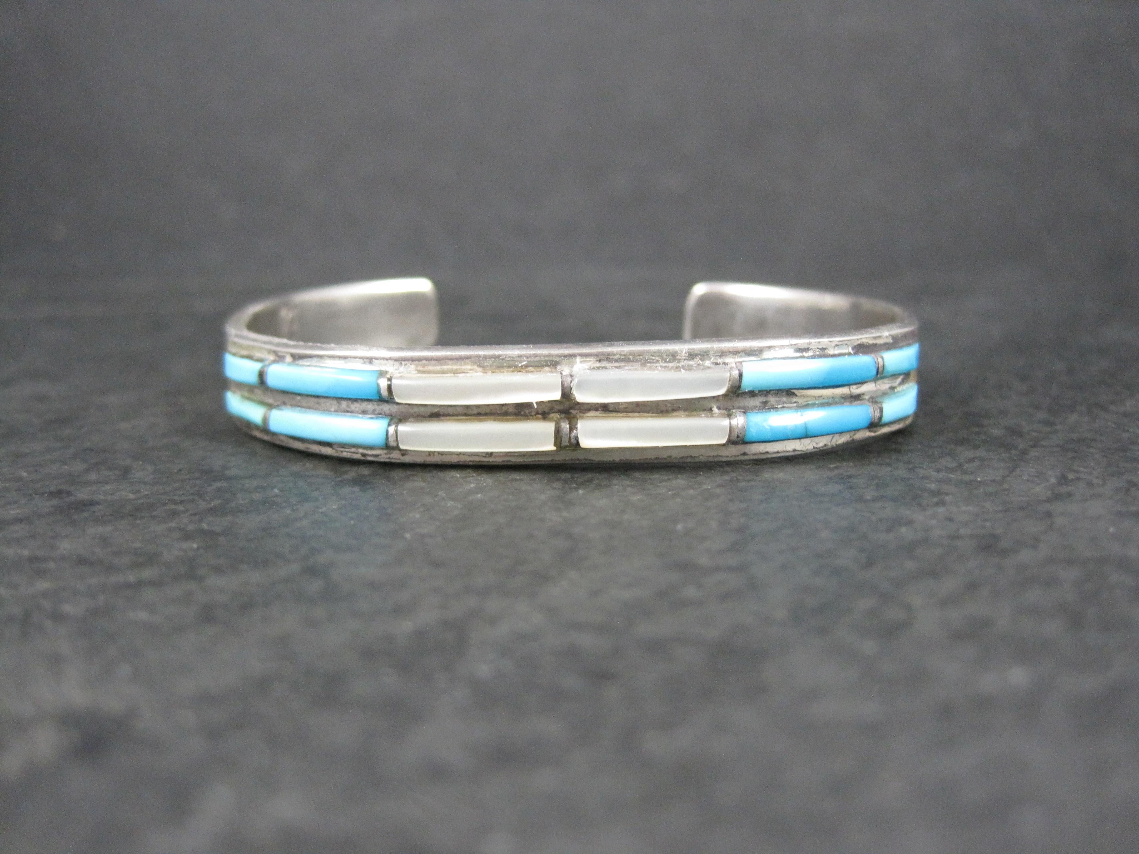 Bracciale d'epoca in argento con turchese e madreperla, 6