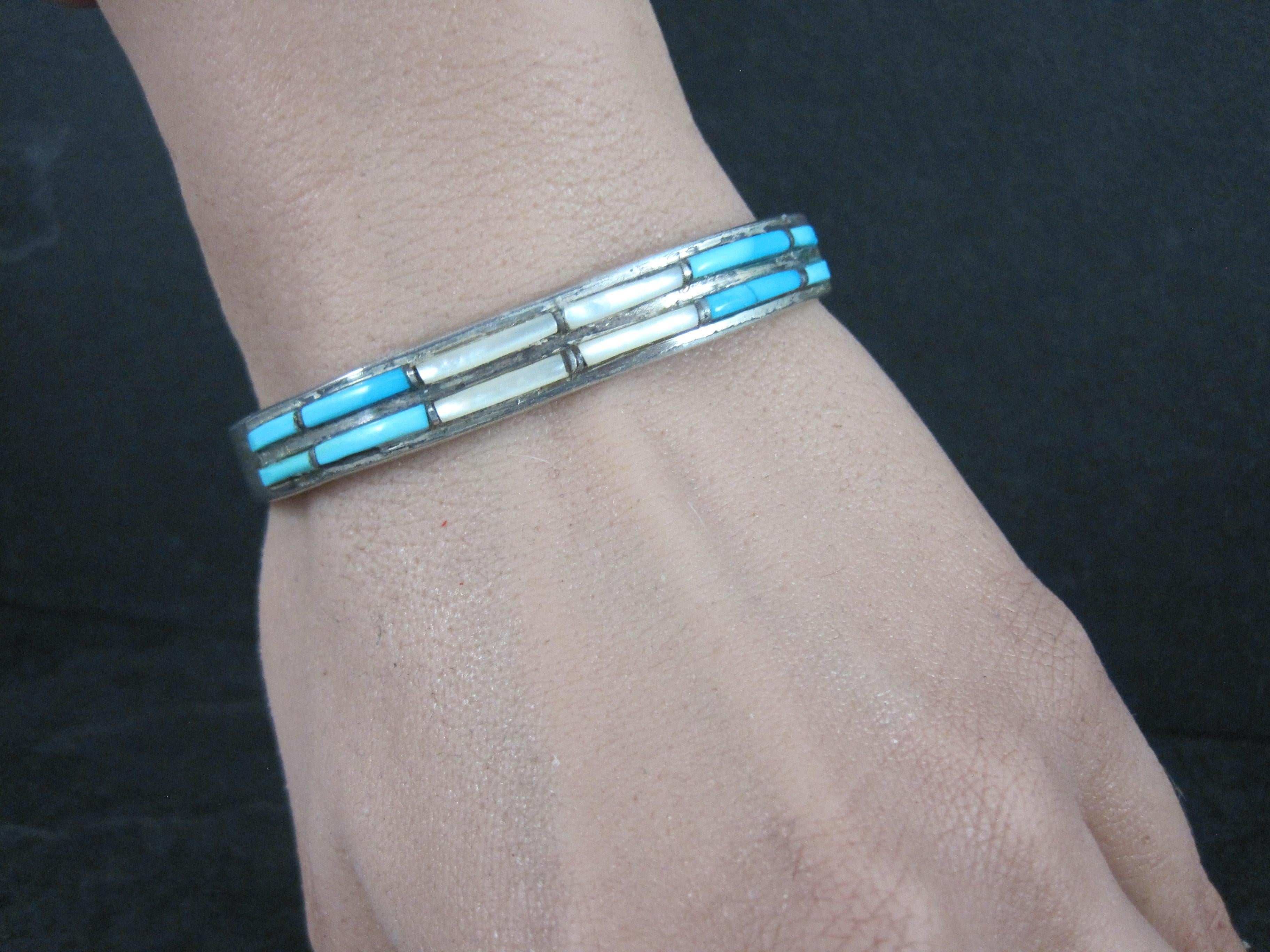 Bracciale d'epoca in argento con turchese e madreperla, 6