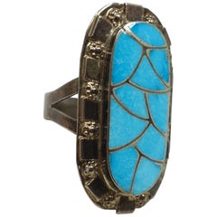 Vintage Sterling Turquoise Ring, Size 9.5