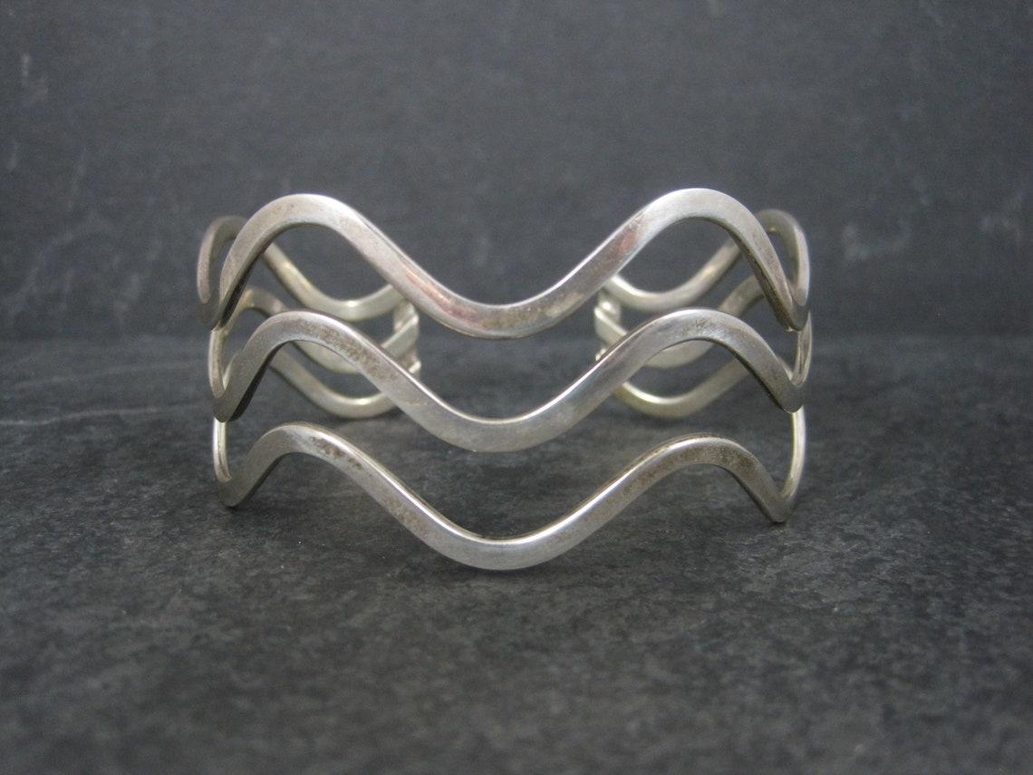 Pulsera brazalete ondulada de plata de ley vintage 7 pulgadas en venta 2