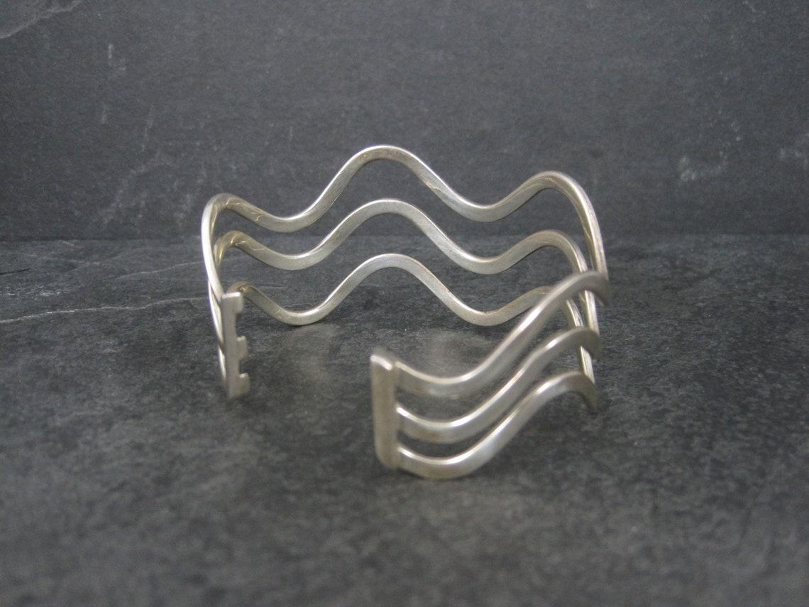 Pulsera brazalete ondulada de plata de ley vintage 7 pulgadas en venta 4