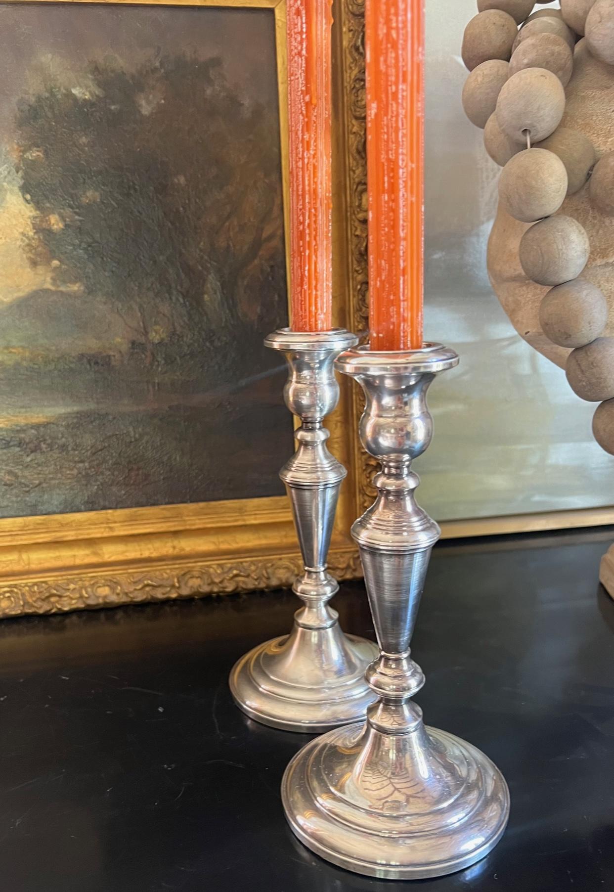 Cast Vintage Sterling Weighted Convertible Candelabras by Fisher-Set of 2