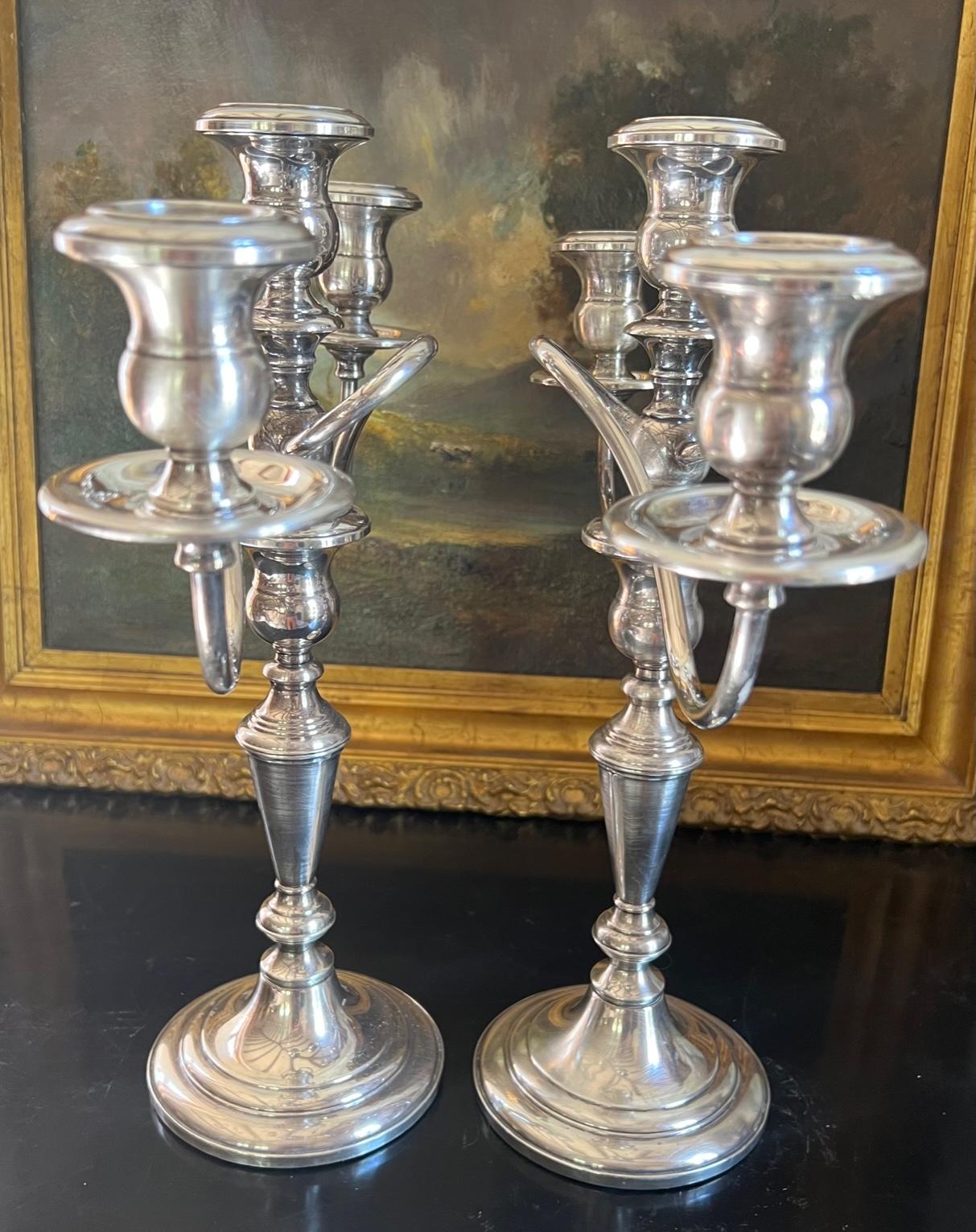 Vintage Sterling Weighted Convertible Candelabras by Fisher-Set of 2 1