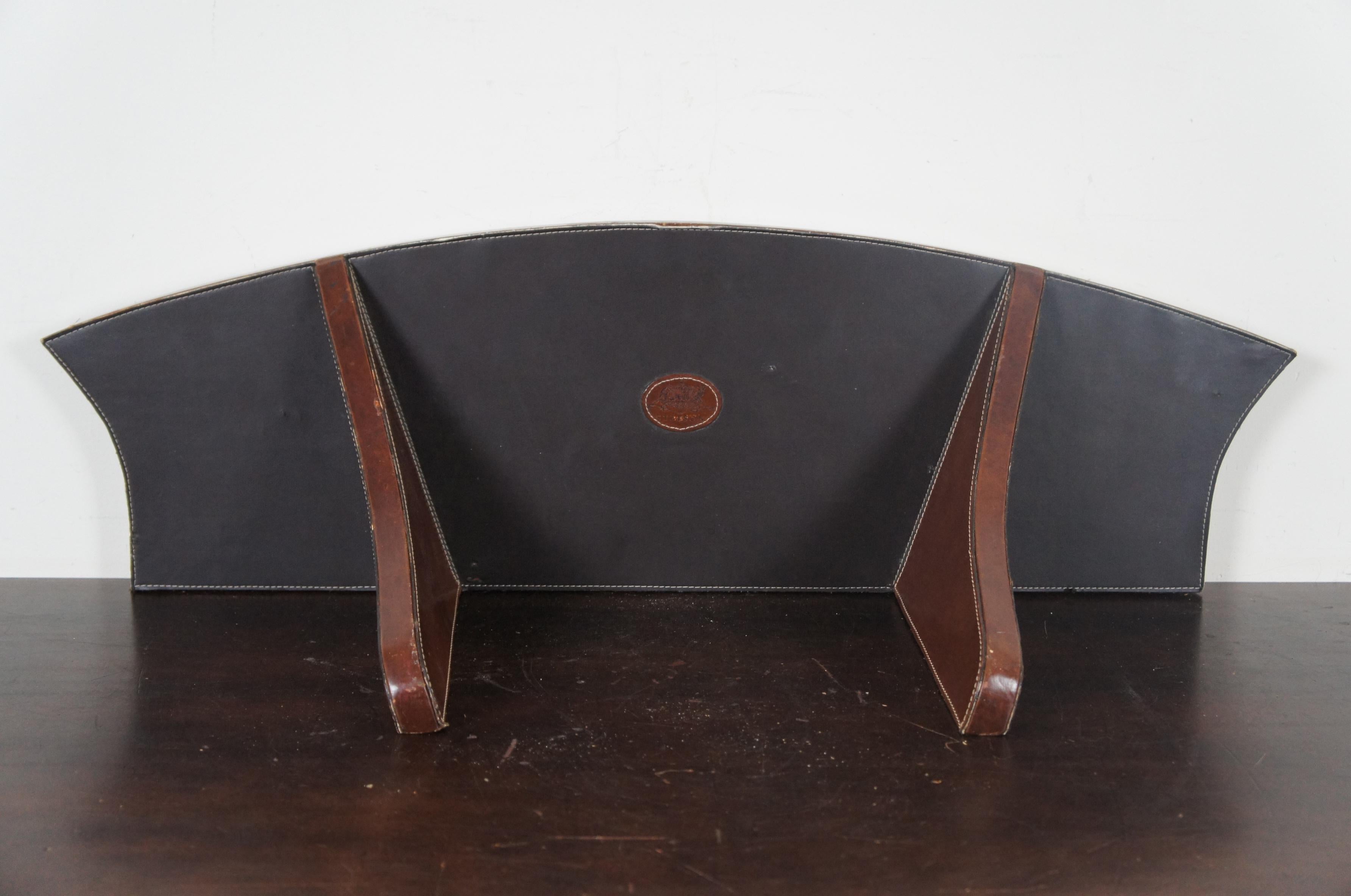 20th Century Vintage Stetson English Brown Leather Bow Front Wall Shelf Western Library