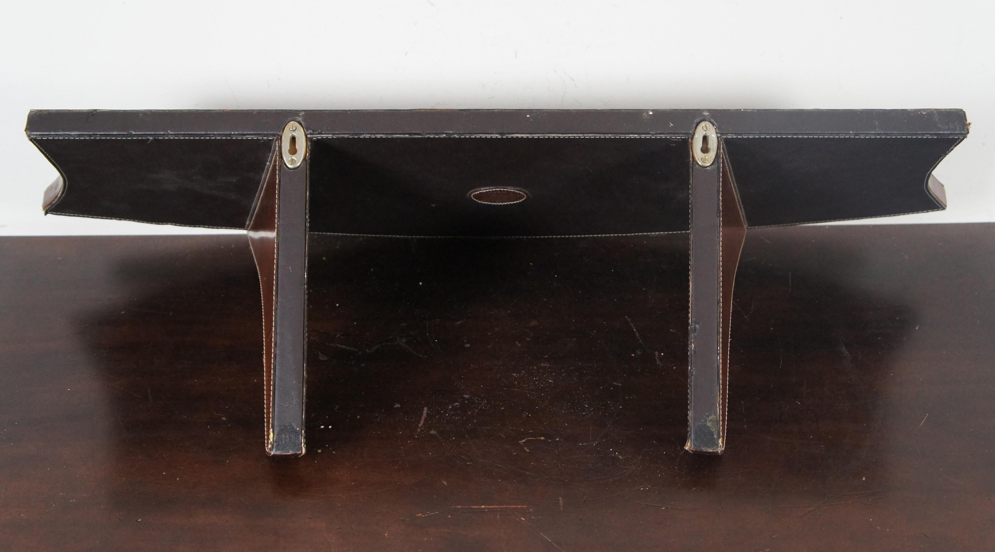 Vintage Stetson English Brown Leather Bow Front Wall Shelf Western Library 4