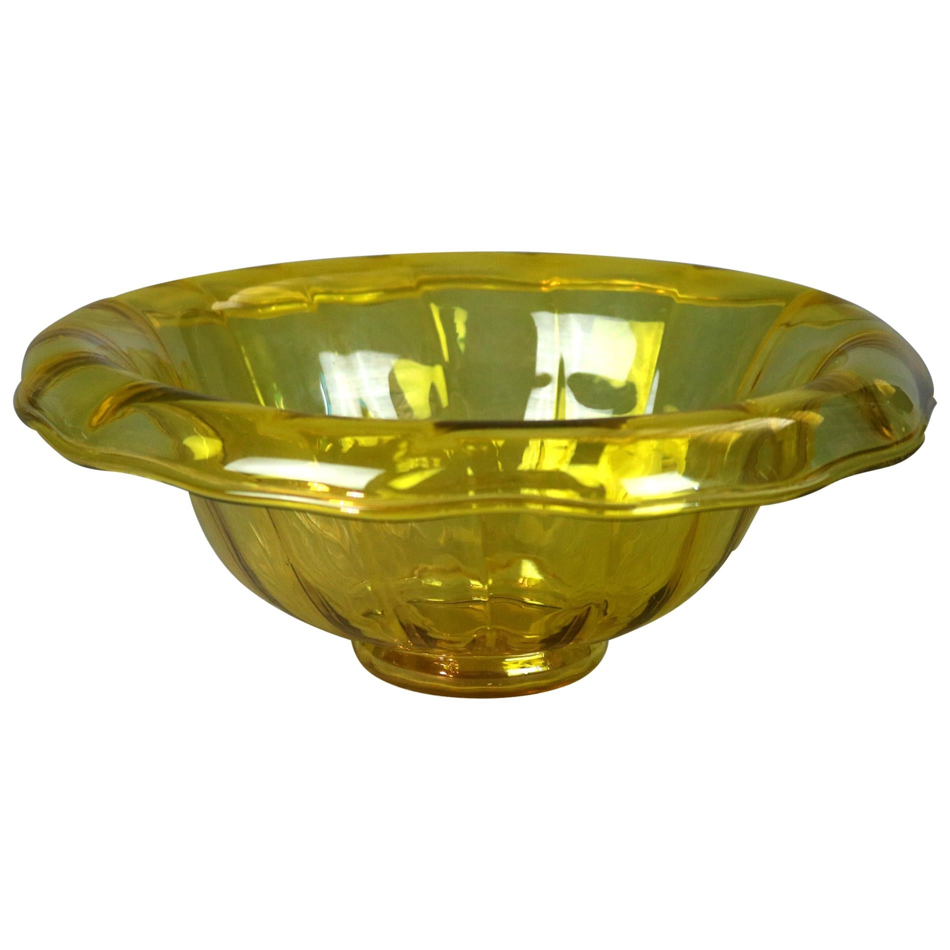 Vintage Steuben Amber Art Glass Paneled Center Bowl, 20th Century