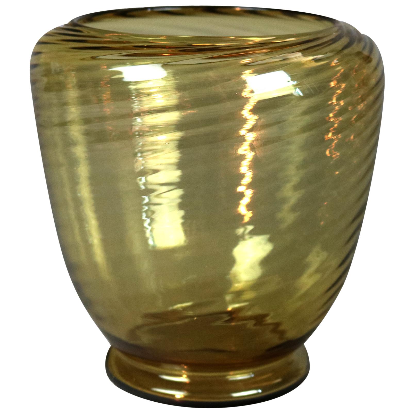 Vintage Steuben Amber Art Glass Swirled Vase, 20th Century