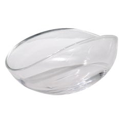 Vieux bol plié ovale en verre d'art Steuben