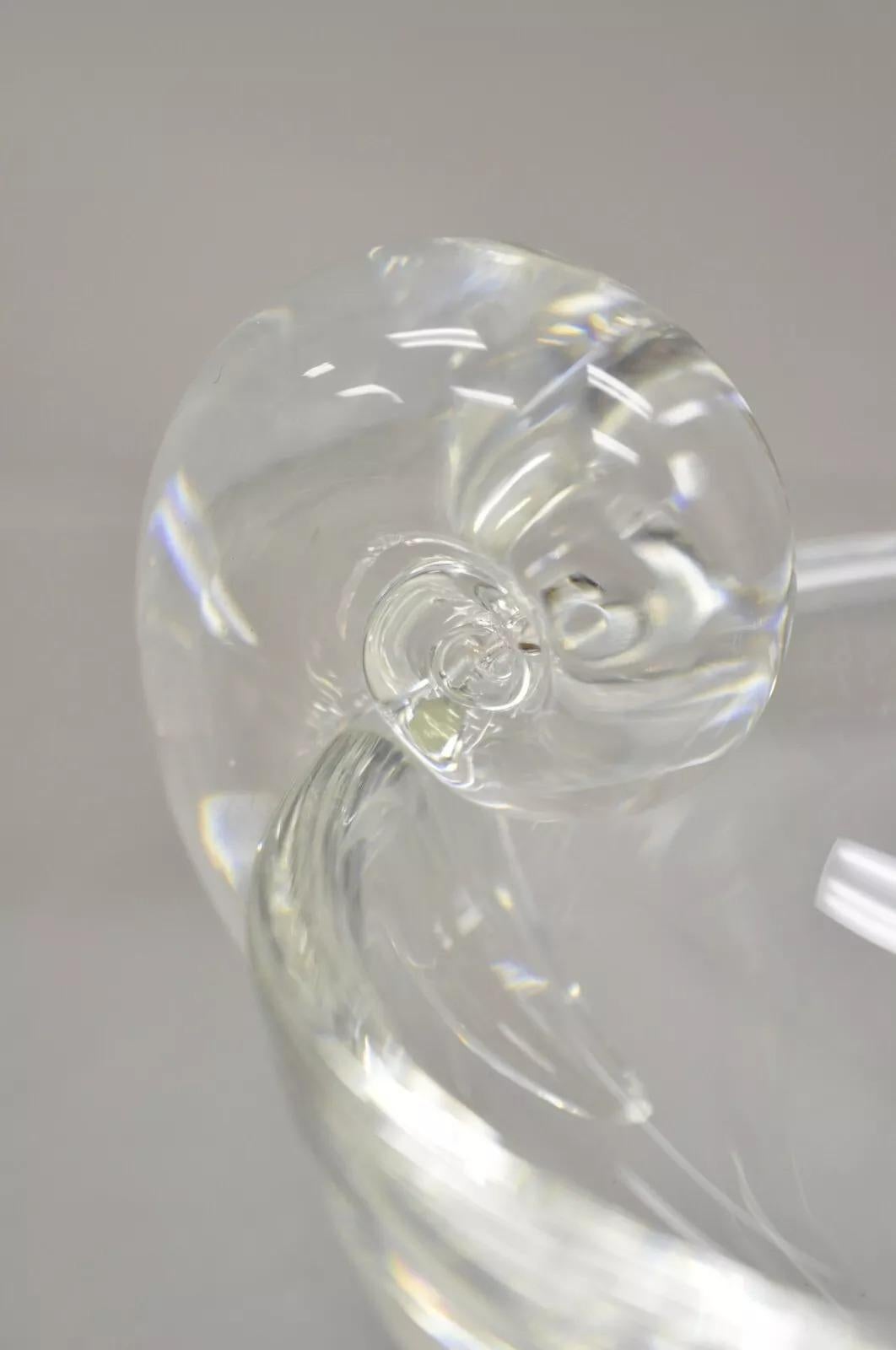 Vintage Steuben Clear Crystal Glass Snail Scroll Olive Nut Bowl. Circa Mid 20th Century. Measurements: 3.5